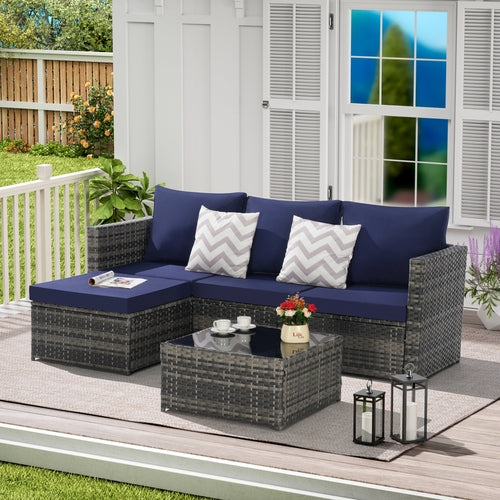 2 Piece Outdoor L-Shaped Wicker Patio Set – Sectional Sofa with