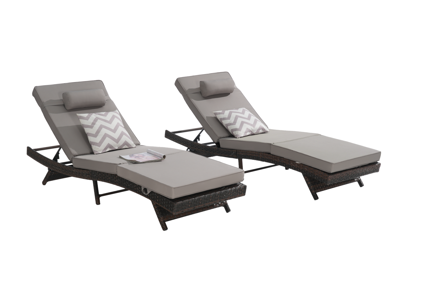 Outdoor Wicker Adjustable Reclining Lounge Chair Set – 2 Pieces