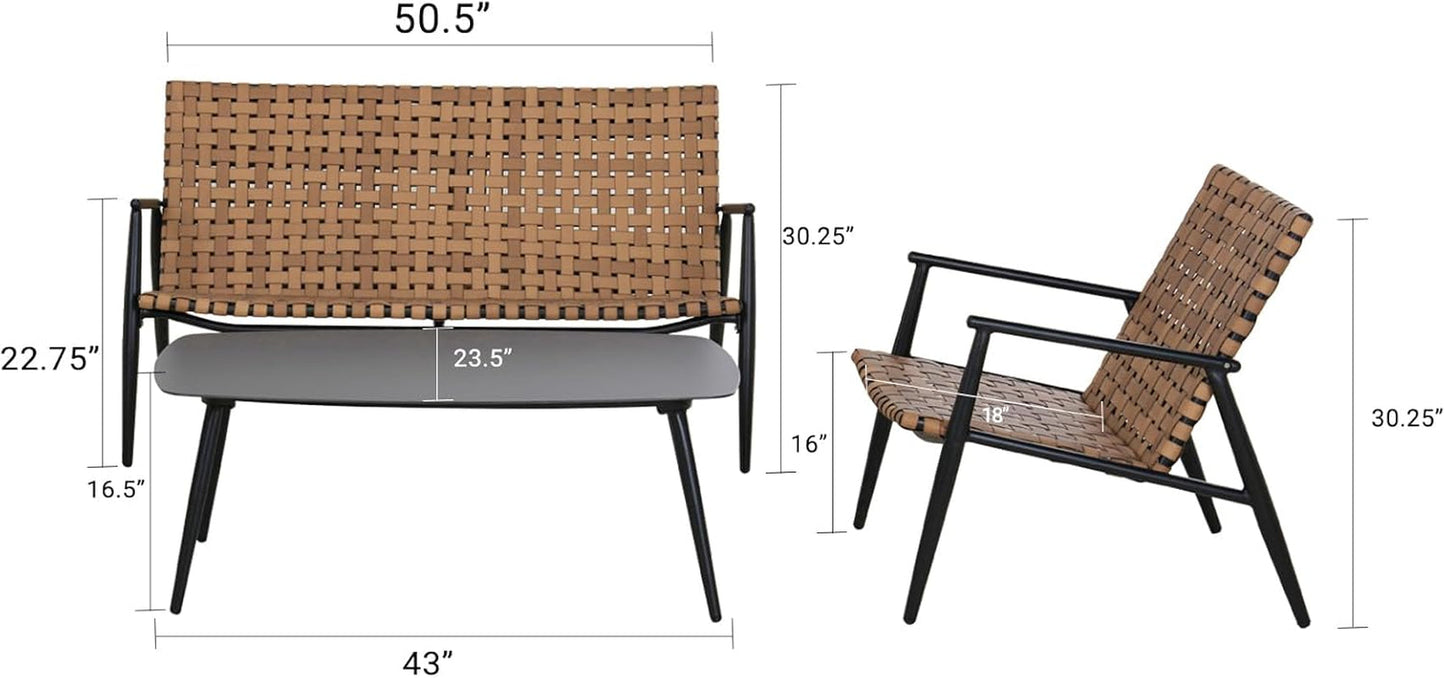 Vintage Brown Wicker 4-Piece Outdoor Furniture Set