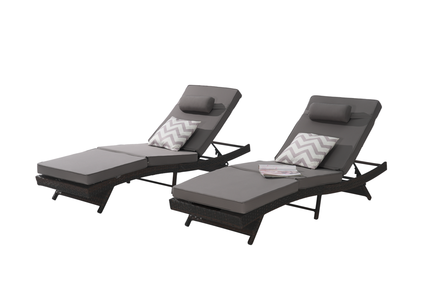 Outdoor Wicker Adjustable Reclining Lounge Chair Set – 2 Pieces