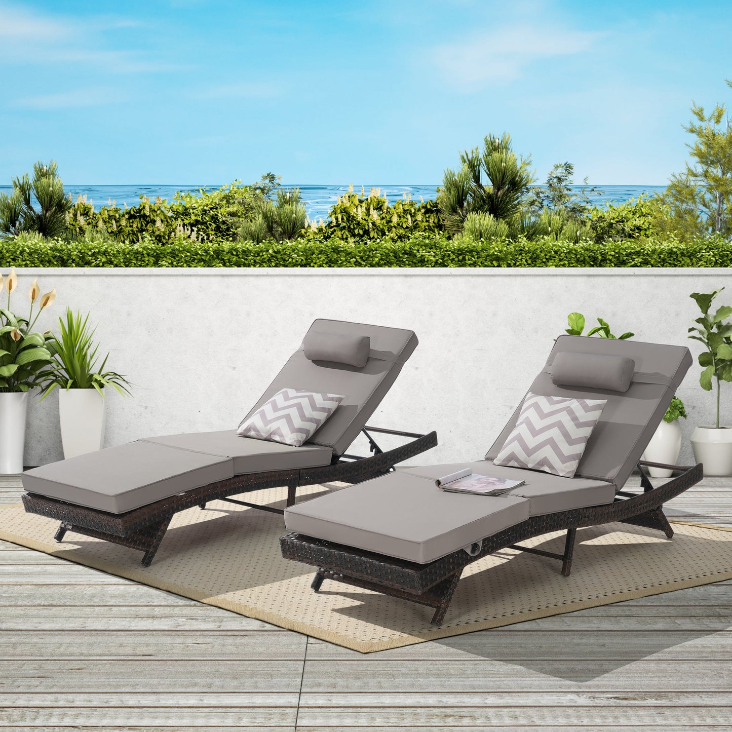 Outdoor Wicker Adjustable Reclining Lounge Chair Set – 2 Pieces
