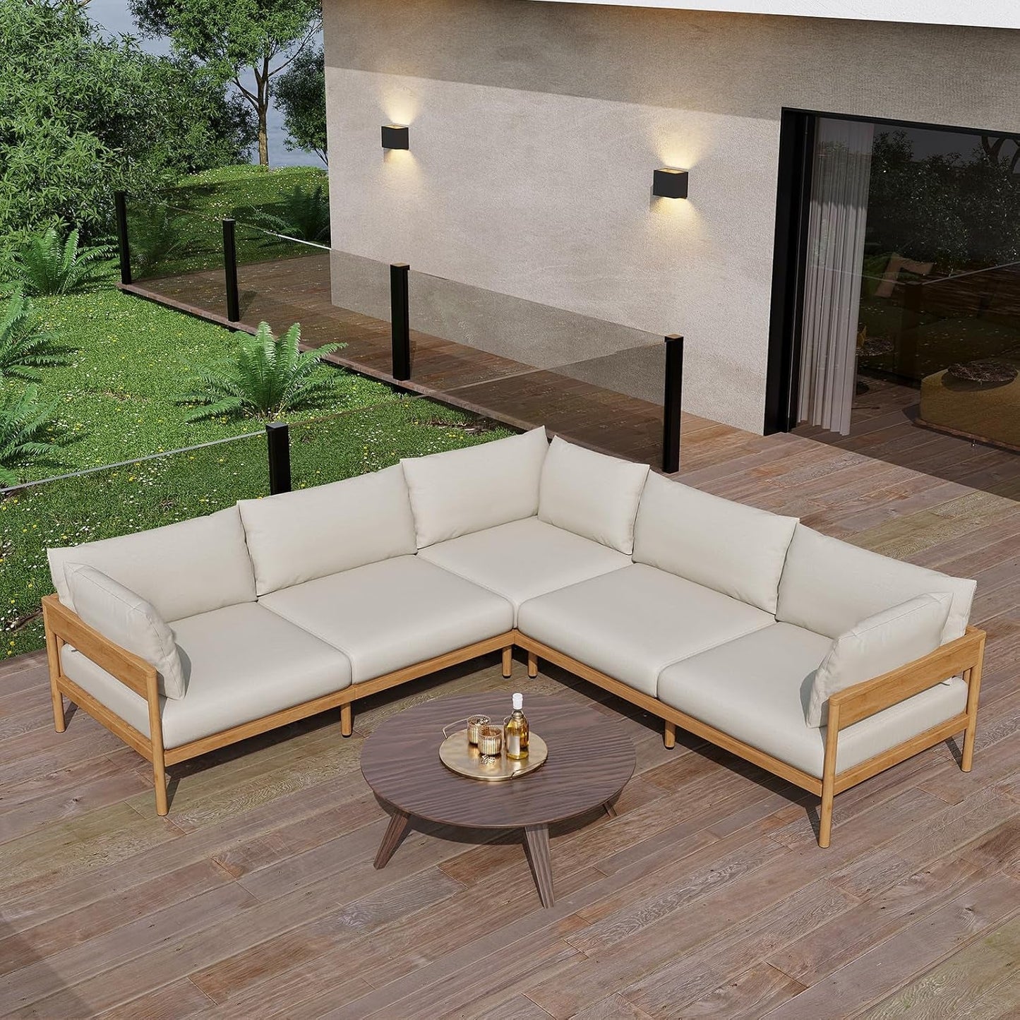 Modern Luxury Outdoor Sectional Sofa Set with Plush Cushions