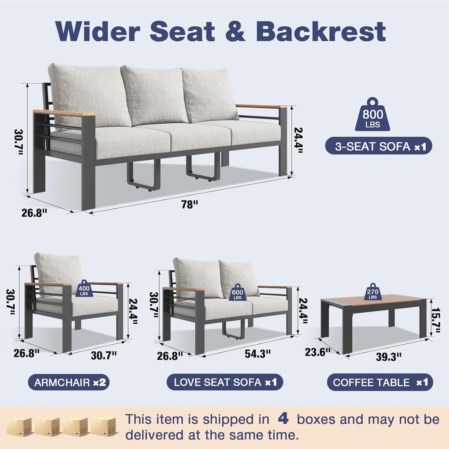 Oversized Aluminum Patio Furniture Set with Plush Cushions