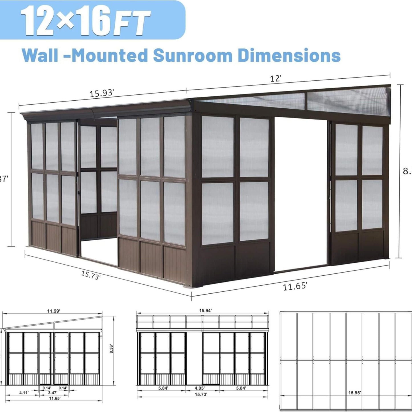 Horizon Heavy-Duty 12X16FT All-Season Sunroom with Sliding Doors
