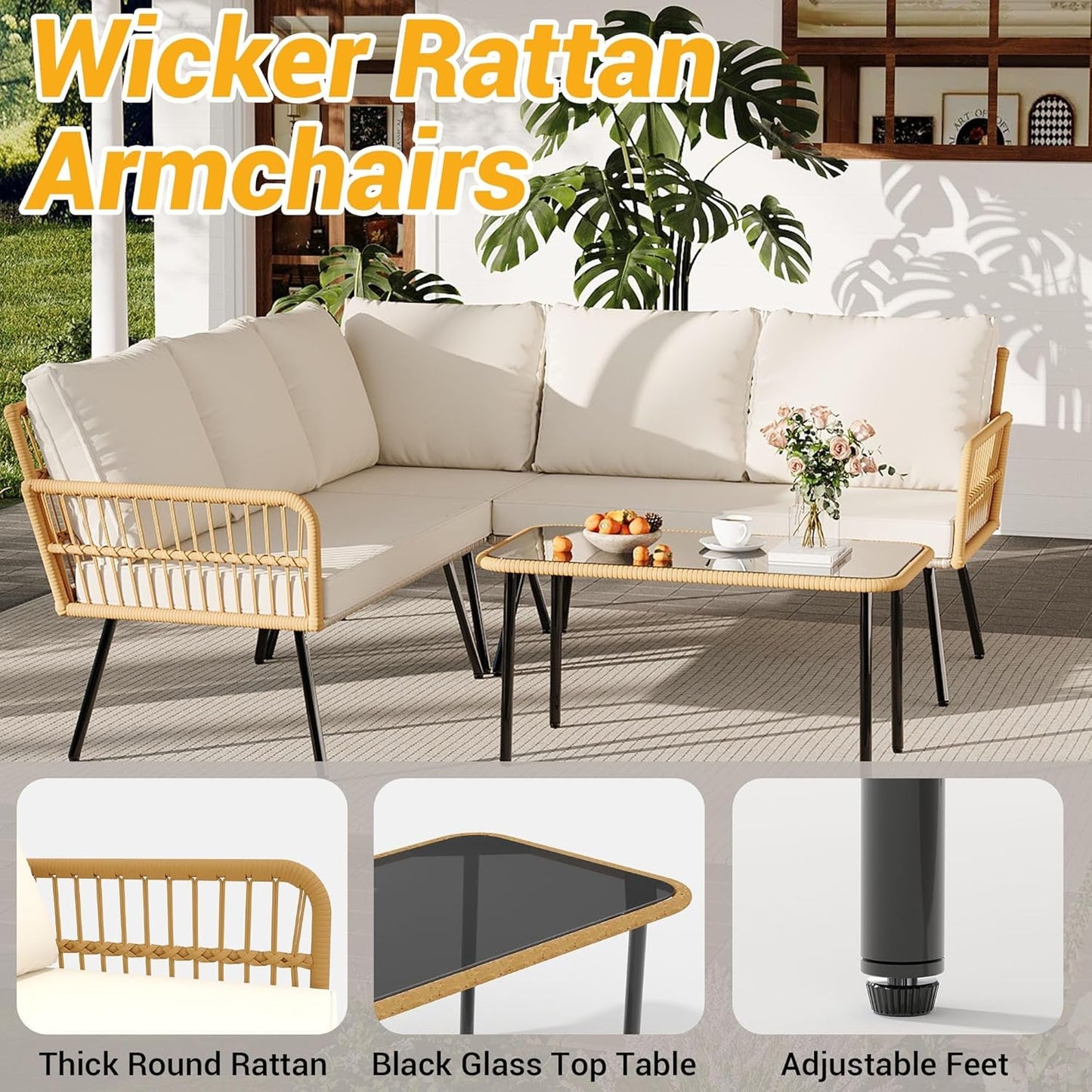 Wicker Patio Furniture Set with Cushions for Outdoor