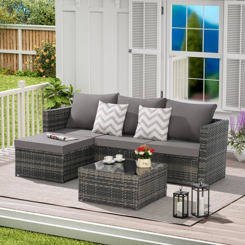 2 Piece Outdoor L-Shaped Wicker Patio Set – Sectional Sofa with
