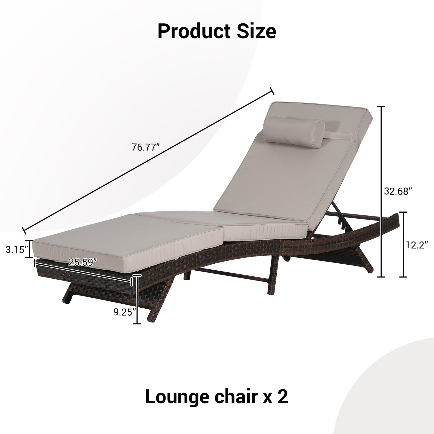 Outdoor Wicker Adjustable Reclining Lounge Chair Set – 2 Pieces
