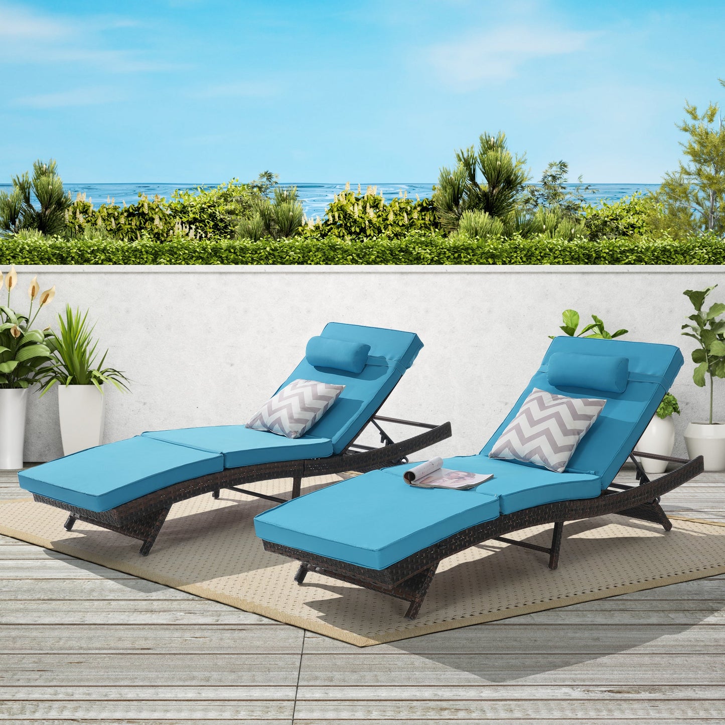 Outdoor Wicker Adjustable Reclining Lounge Chair Set – 2 Pieces