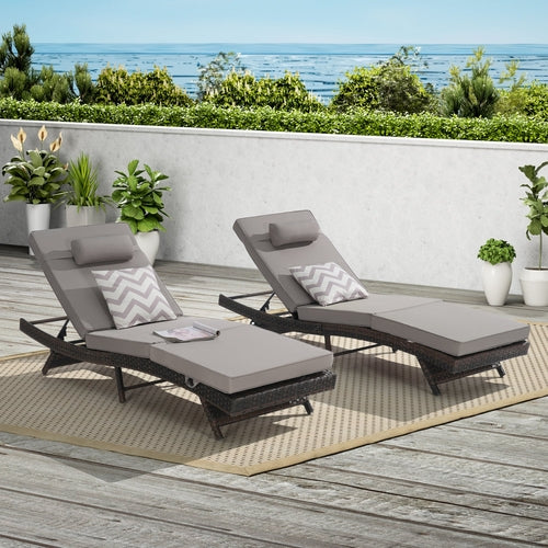 Outdoor Wicker Adjustable Reclining Lounge Chair Set – 2 Pieces