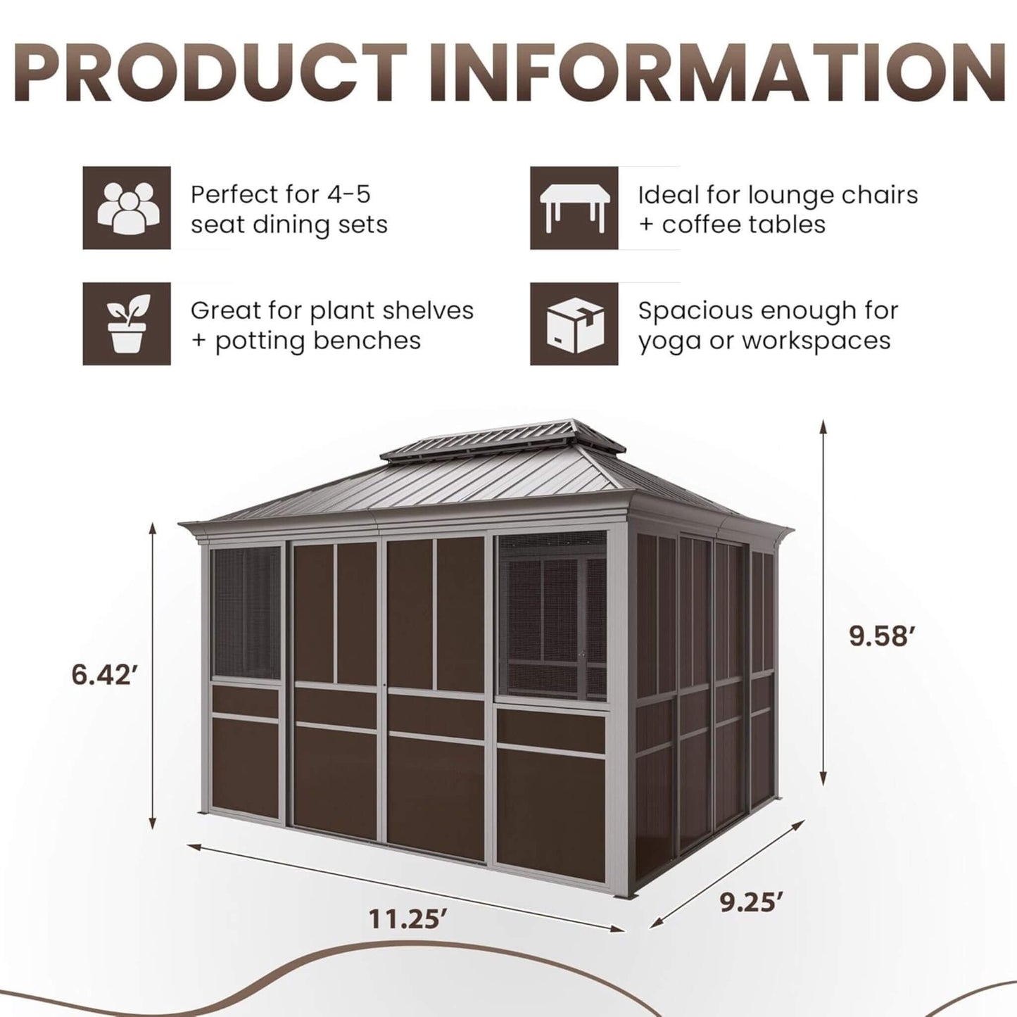 Alora Terrace Fully-Enclosed Outdoor Black Sunroom With Lockable Sliding Doors And Galvanized Double Steel Roof (SAK81634)