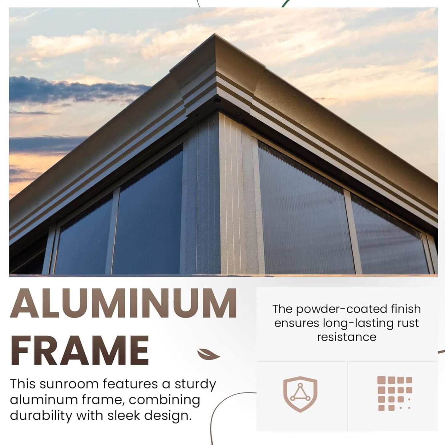 Alora Terrace Fully-Enclosed Outdoor Black Sunroom With Lockable Sliding Doors And Galvanized Double Steel Roof (SAK81634)