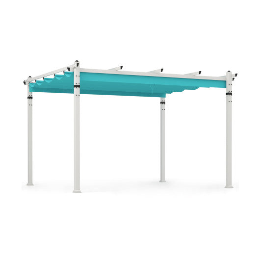 Turquoise Outdoor Pergola with Retractable Canopy and Aluminum Frame