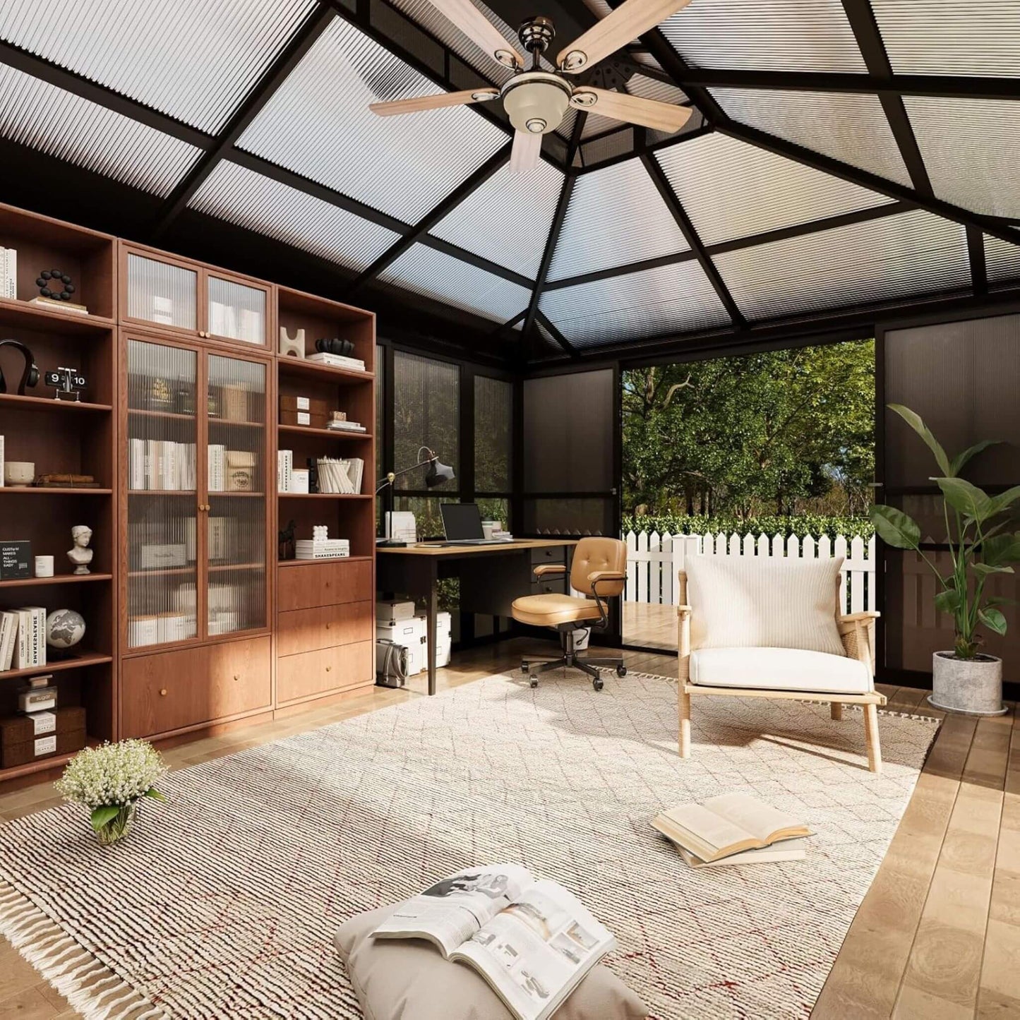 Alora Edge Heavy-Duty Aluminum Frame Outdoor Backyard Solarium With Polycarbornate Roof And Adjustable Panels (SAK68513)