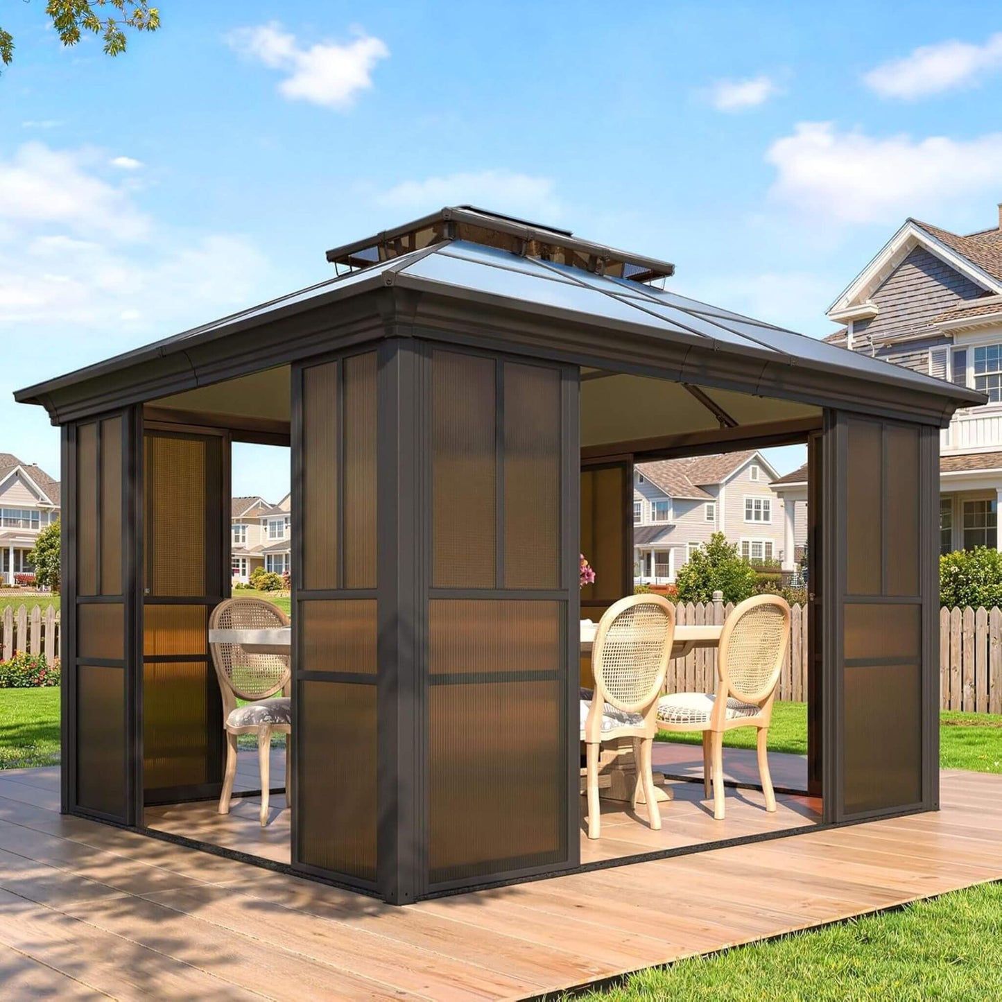 Alora Edge Heavy-Duty Aluminum Frame Outdoor Backyard Solarium With Polycarbornate Roof And Adjustable Panels (SAK68513)