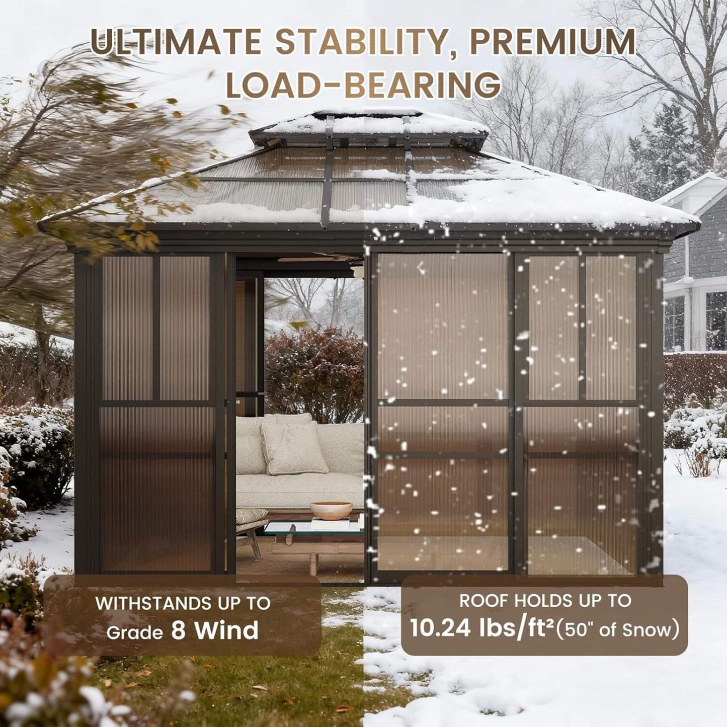 Alora Edge Heavy-Duty Aluminum Frame Outdoor Backyard Solarium With Polycarbornate Roof And Adjustable Panels (SAK68513)