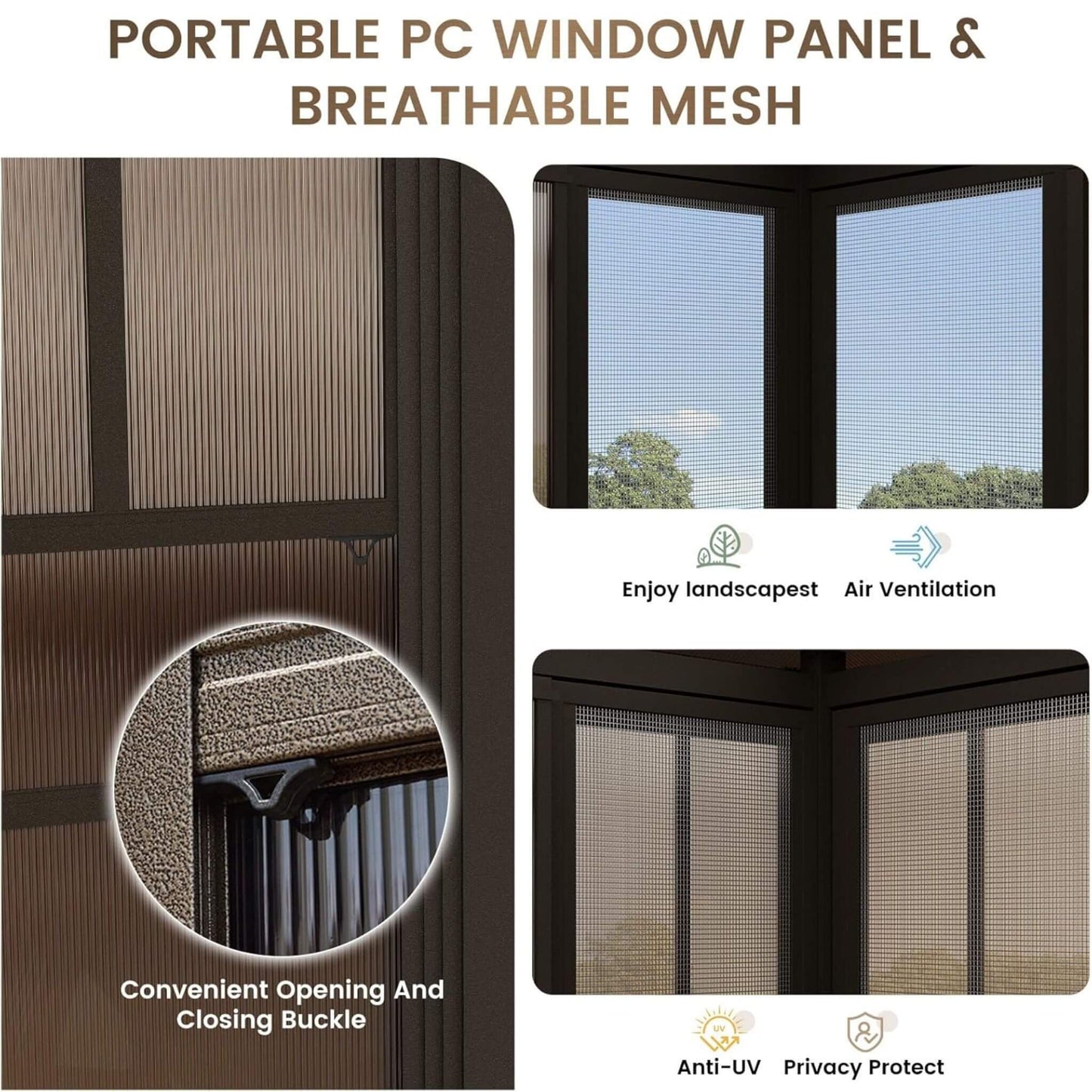 Alora Edge Heavy-Duty Aluminum Frame Outdoor Backyard Solarium With Polycarbornate Roof And Adjustable Panels (SAK68513)