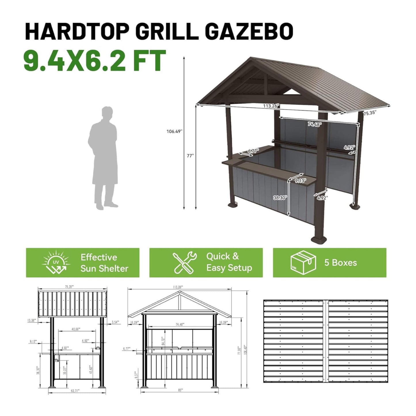 [06X09FT] Alora Heavy-Duty Gable Roof Hardtop Grill Gazebo (SAK49731)