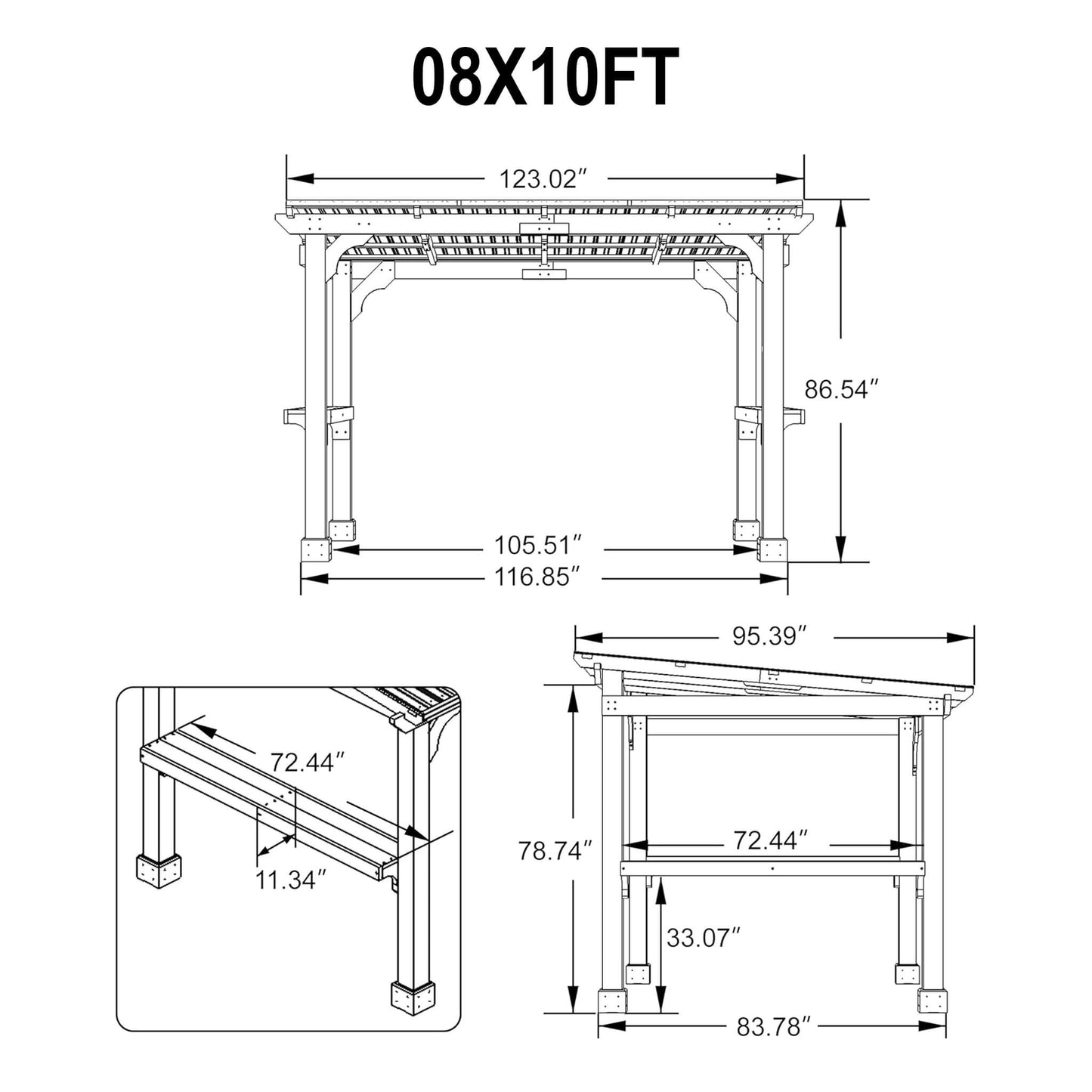 Alora Heavy-Duty Premium Wooden Grill Gazebo With Sloped Metal Roof (SAK61583)
