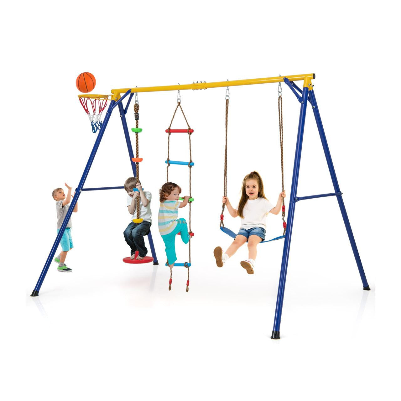 Gbruno 4-in-1 Heavy Duty Swing Set for Kids Ages 3-9 - Yellow