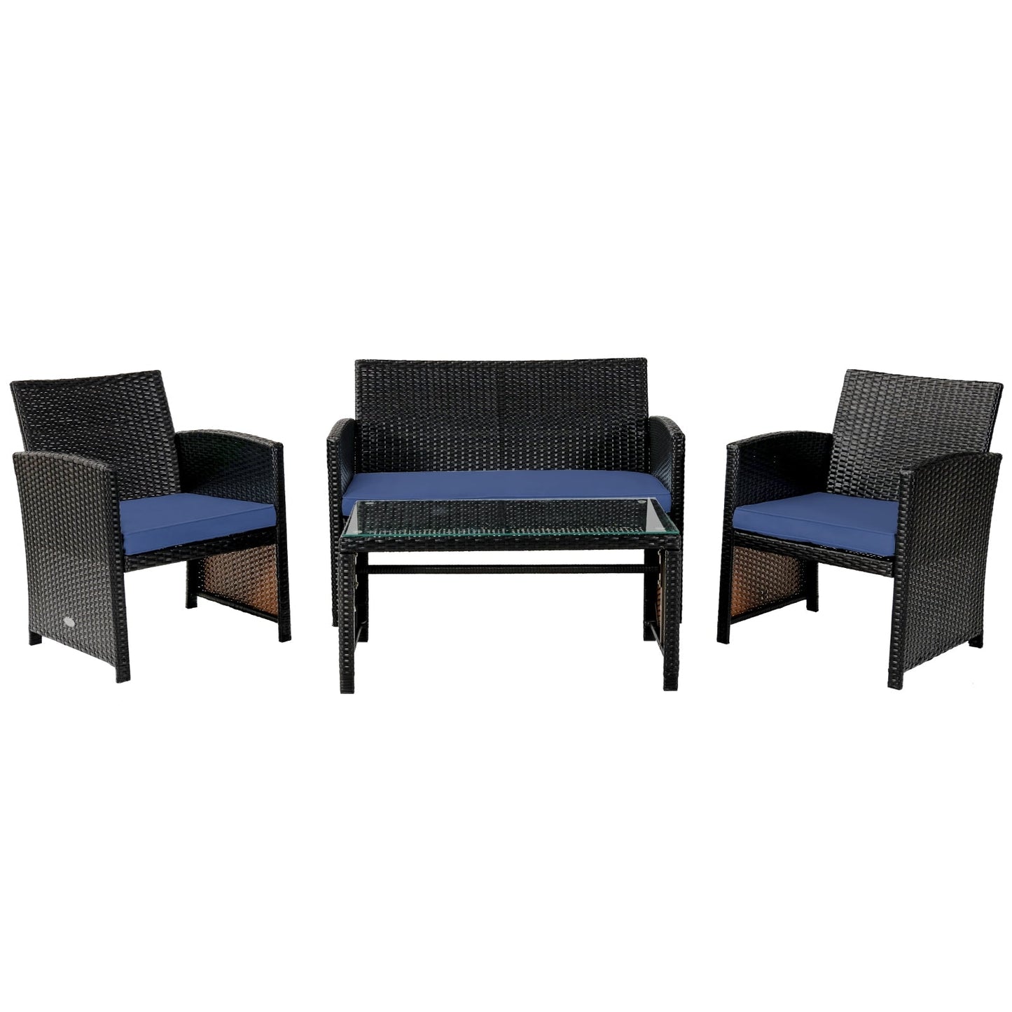 Navy 4-Piece Patio Rattan Cushioned Furniture Set