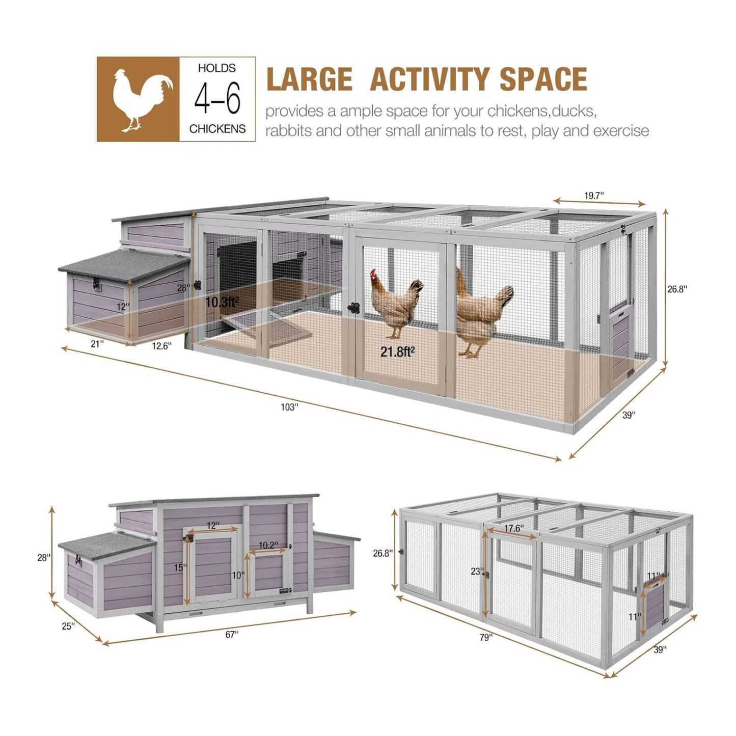 Large 103-Inch Chicken Coop with Run & Nesting Box
