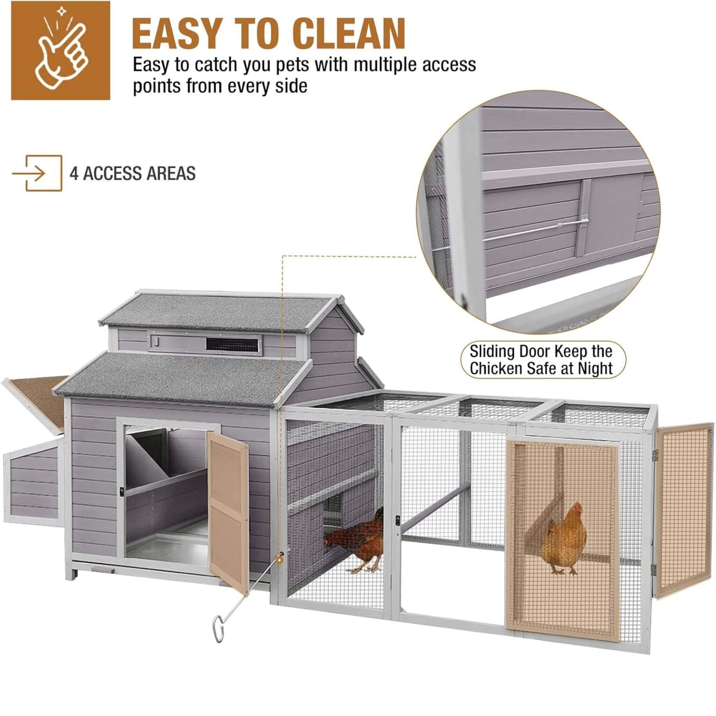 Large 115-Inch Portable Chicken Coop with Run and Nesting Boxes