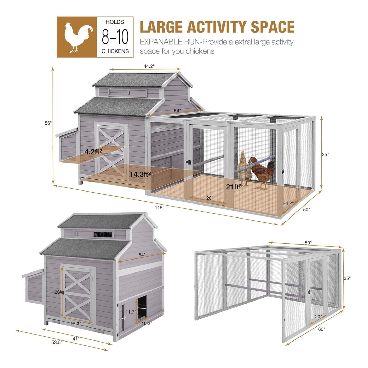 Large 115-Inch Portable Chicken Coop with Run and Nesting Boxes