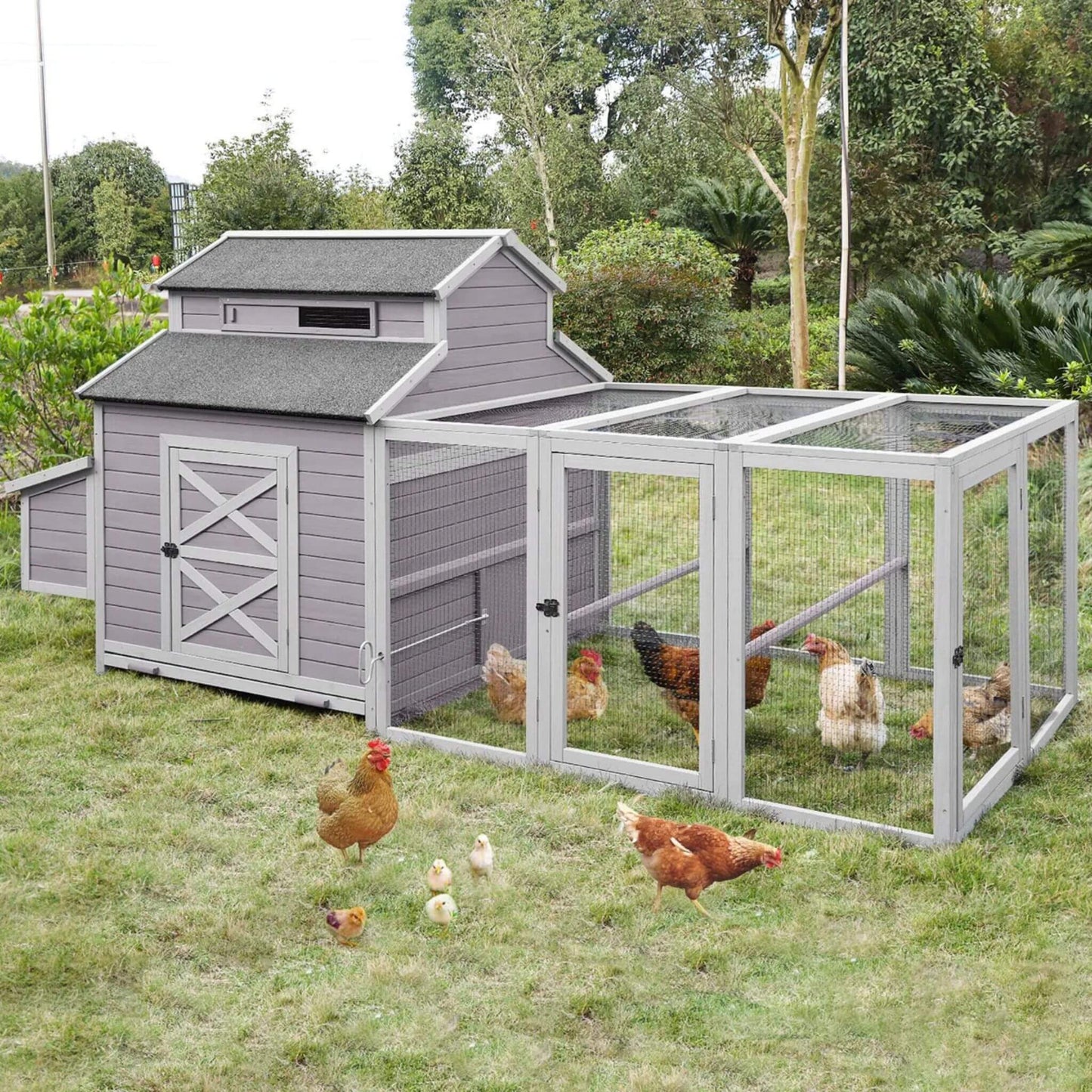 Large 115-Inch Portable Chicken Coop with Run and Nesting Boxes