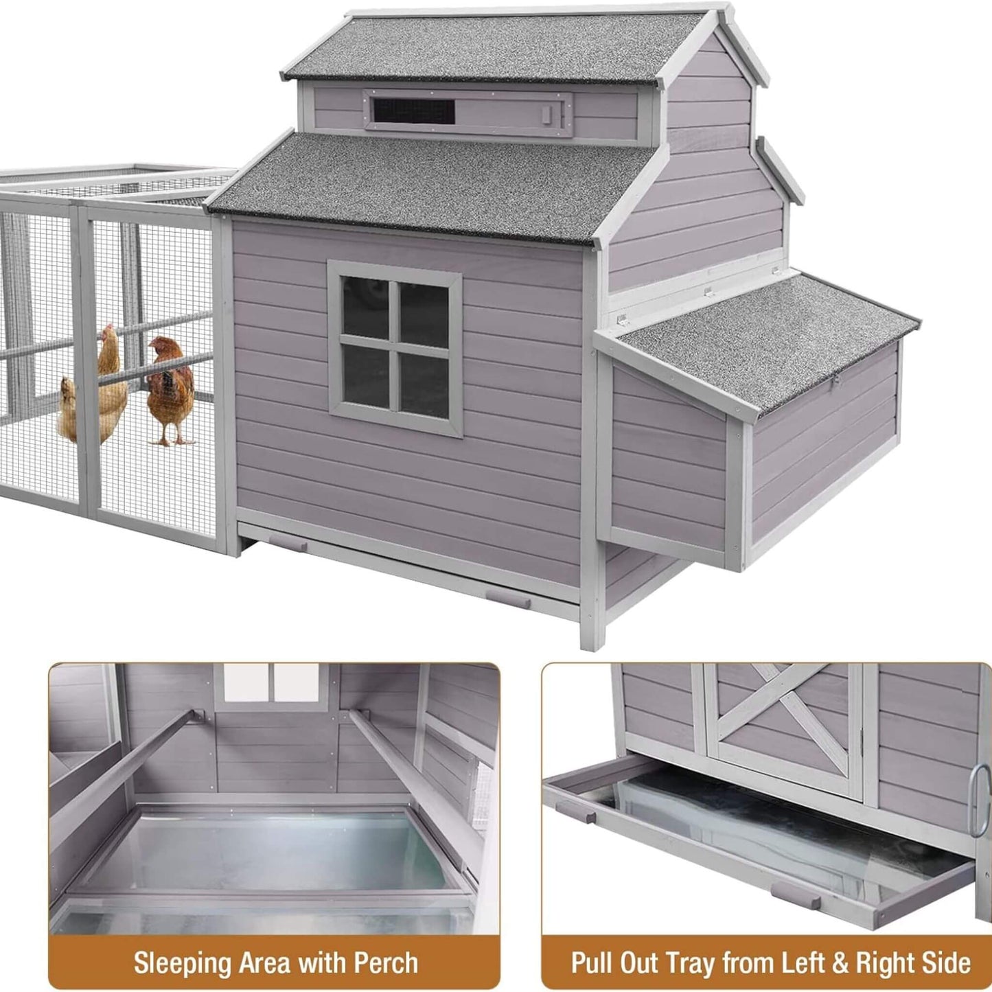 Large 115-Inch Portable Chicken Coop with Run and Nesting Boxes