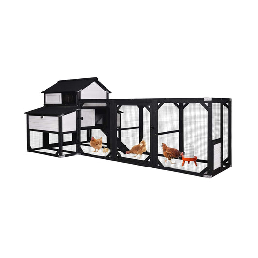 Large 118-Inch Wooden Chicken Coop with Extended Run for 8-10 Chickens