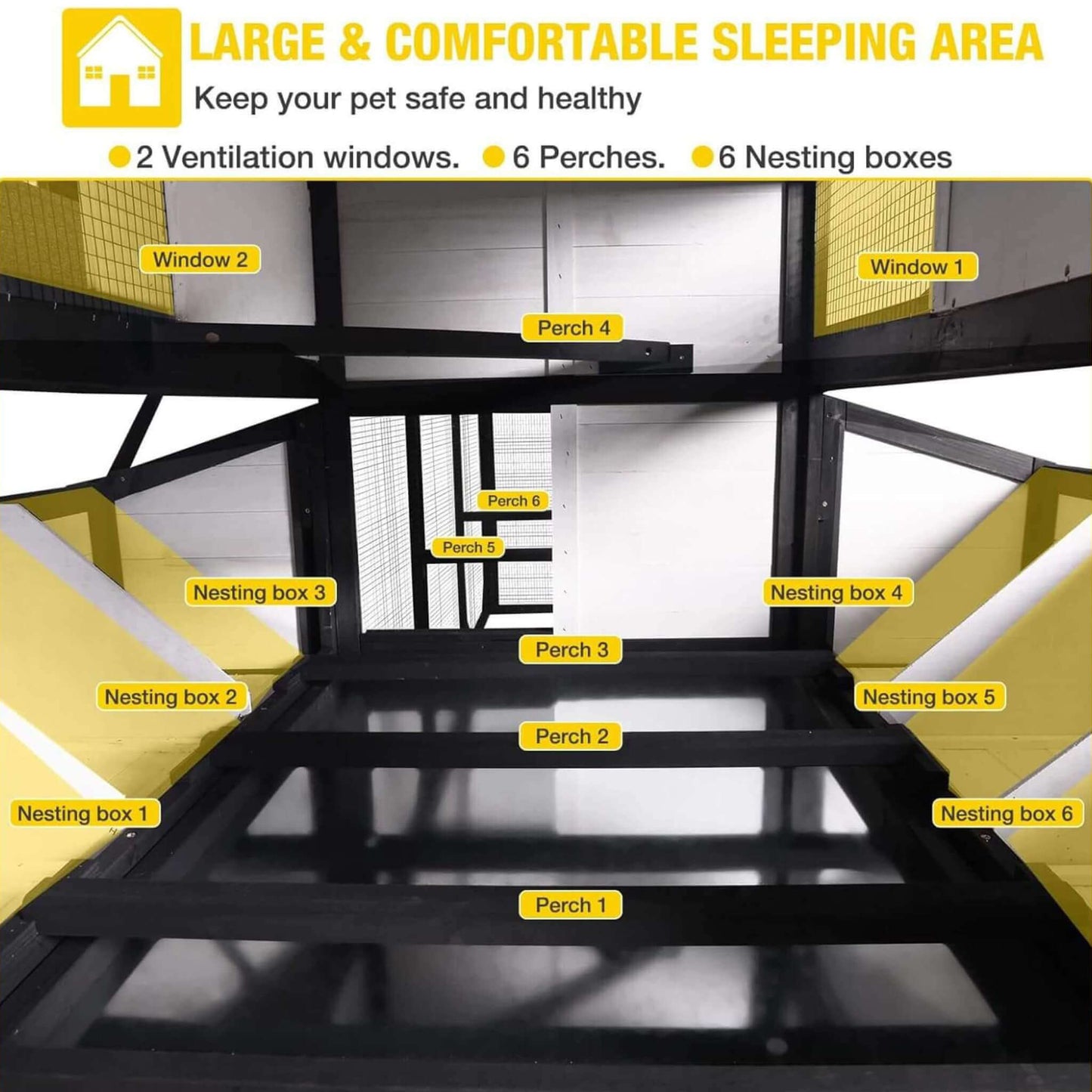 Large 118-Inch Outdoor Wooden Chicken Coop With Extended Run And 6 Nesting Boxes [8-10 Chickens] (SAK63940)