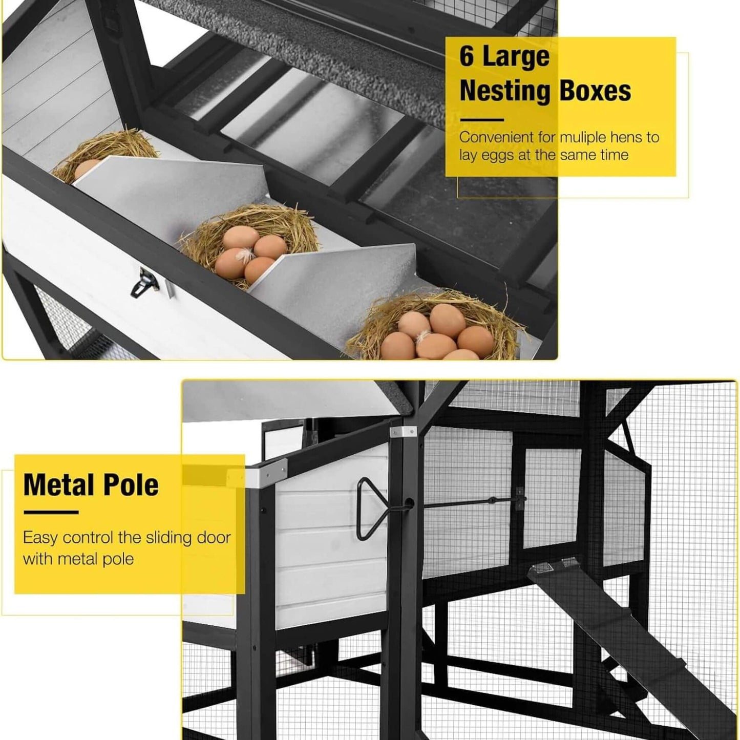 Large 118-Inch Outdoor Wooden Chicken Coop With Extended Run And 6 Nesting Boxes [8-10 Chickens] (SAK63940)