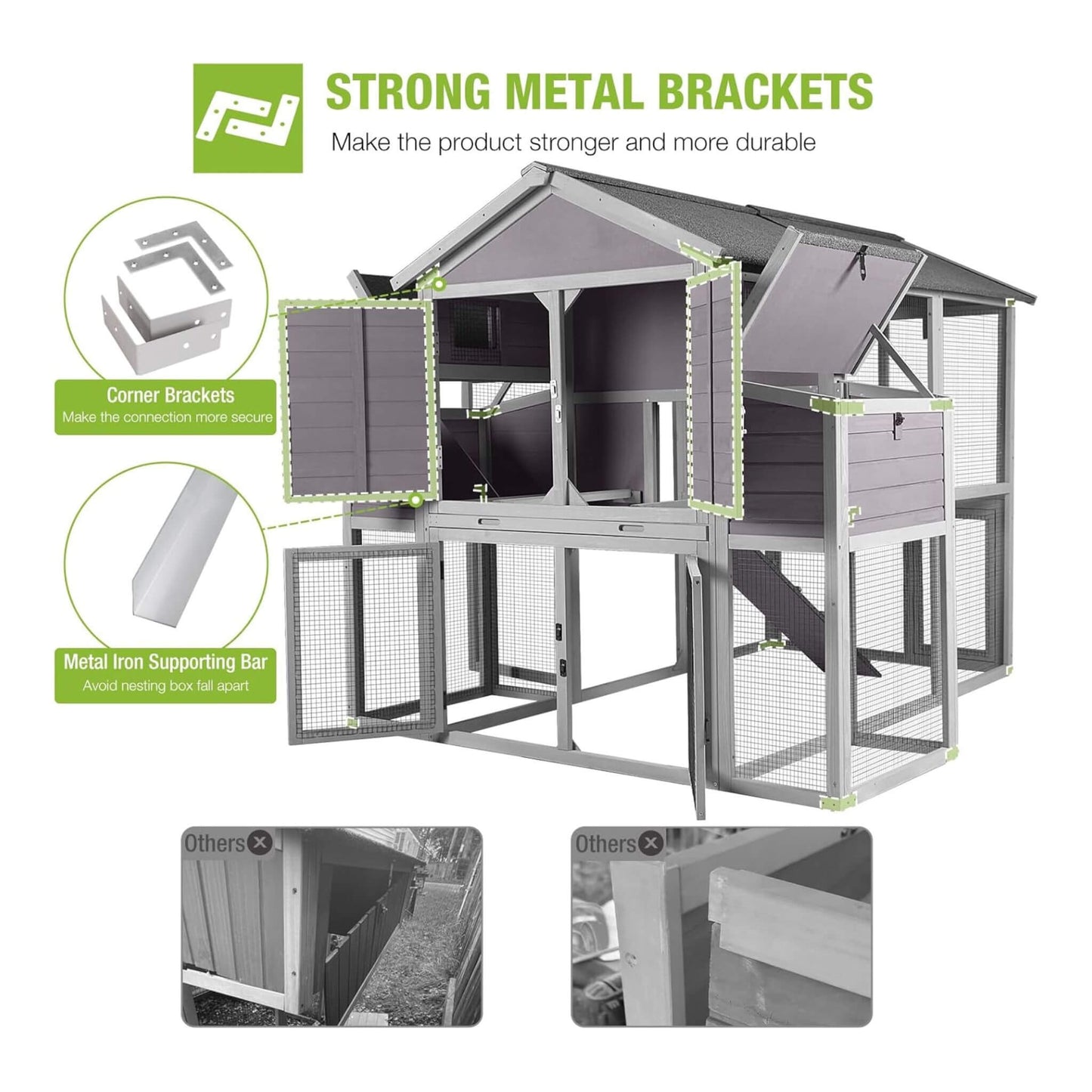 Large 76-Inch Outdoor Chicken Hen House With Sleeping Area And Run [6-10 Chickens] (SAK56431)