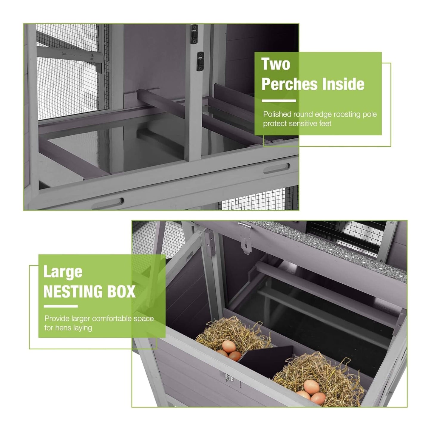 Large 76-Inch Outdoor Chicken Hen House With Sleeping Area And Run [6-10 Chickens] (SAK56431)