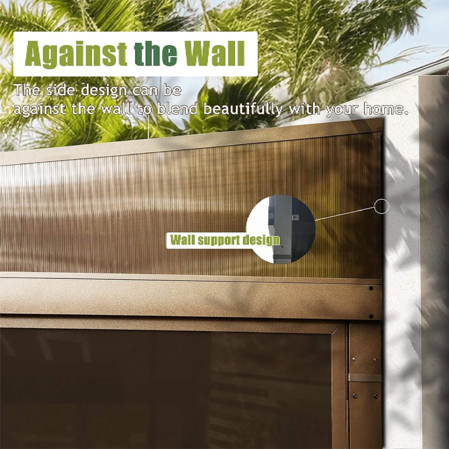 [12X14FT] Alora Haven Large Outdoor All-Season Wall-Mounted Sunroom With Galvanized Steel Roof & Moveable PVC Screen (SAK46475)