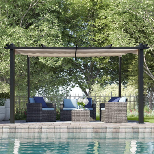 Large Outdoor Patio Pergola with Retractable Canopy and Sun Shades