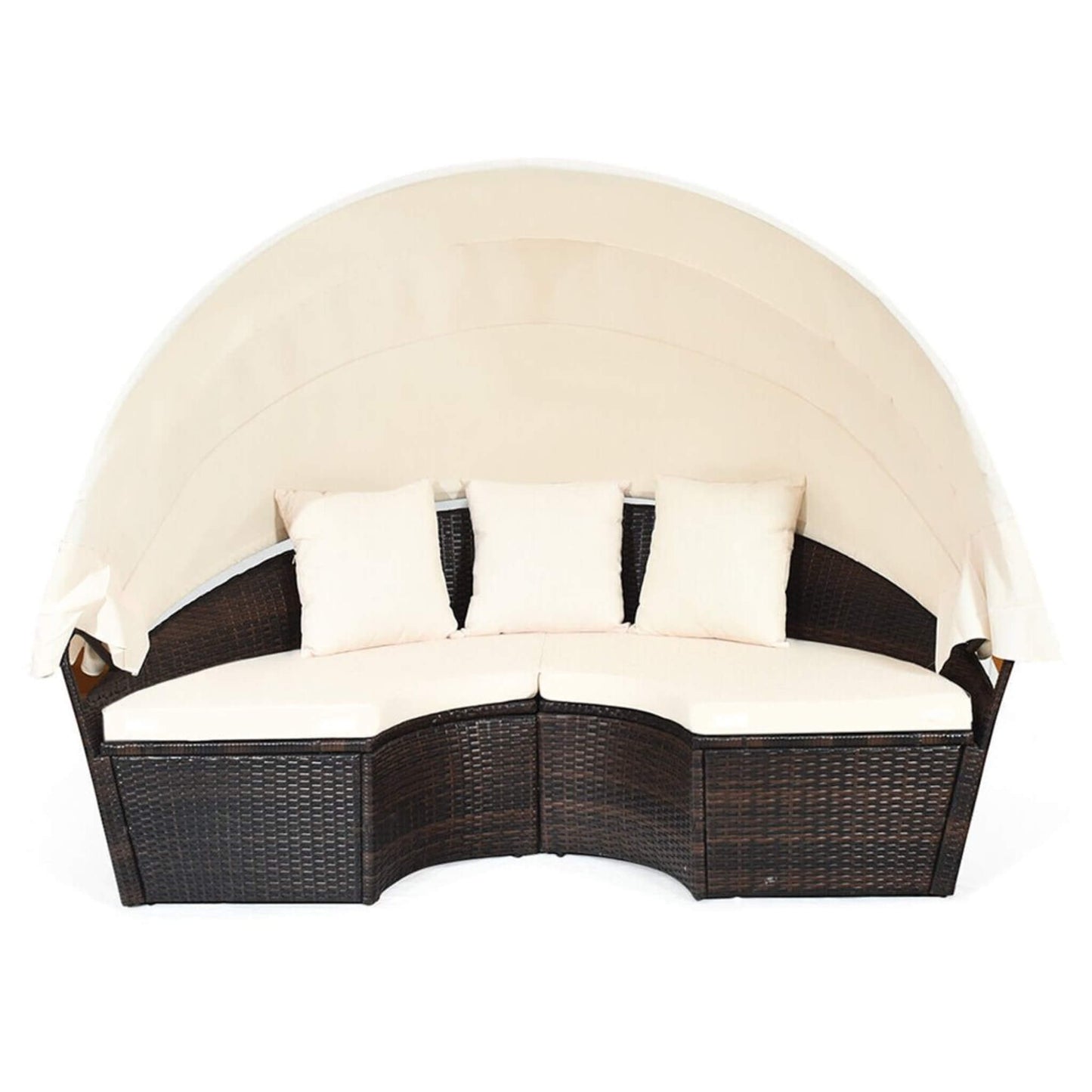 Alora 76-Inch Luxury Outdoor Rattan Daybed Sofa with Canopy and Pillows