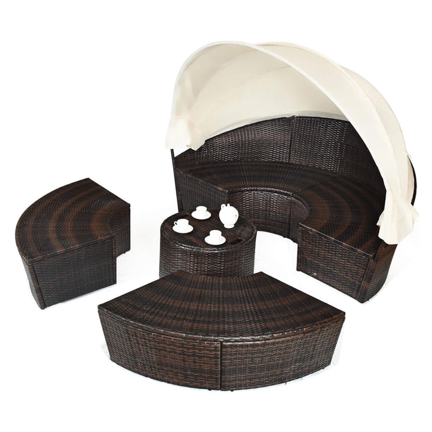 Alora 76-Inch Luxury Outdoor Rattan Daybed Sofa with Canopy and Pillows