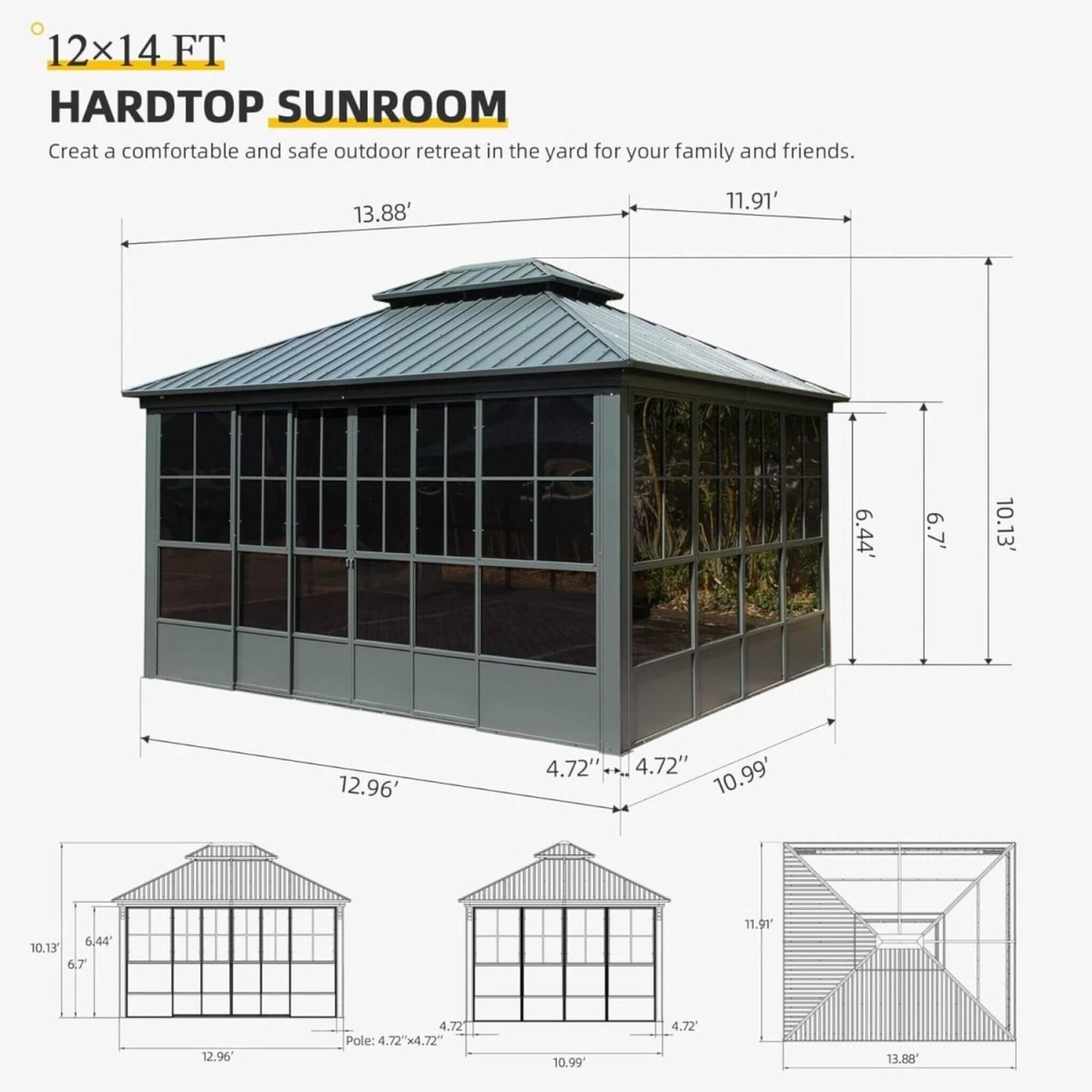 Veranda Heavy-Duty All-Season Double Roof Backyard Sunroom