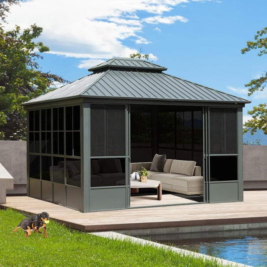 Alora Veranda Large Heavy-Duty All-Season Steel Top Aluminum Double Roof Backyard Sunroom (SAK97284)