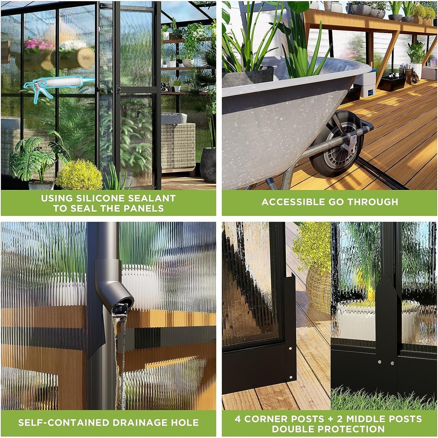 Premium 8x12 FT Aluminum Polycarbonate Greenhouse with Double Swing Doors