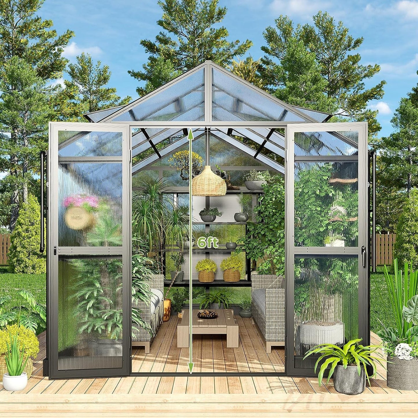 Premium 8x12 FT Aluminum Polycarbonate Greenhouse with Double Swing Doors