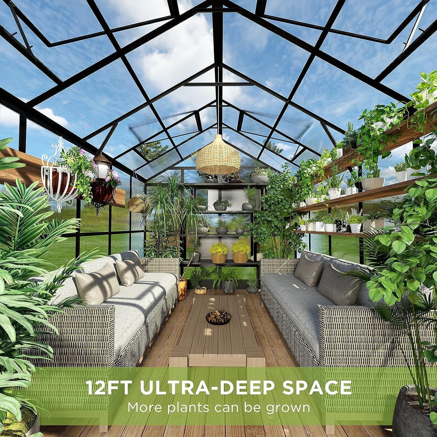 Premium 8x12 FT Aluminum Polycarbonate Greenhouse with Double Swing Doors