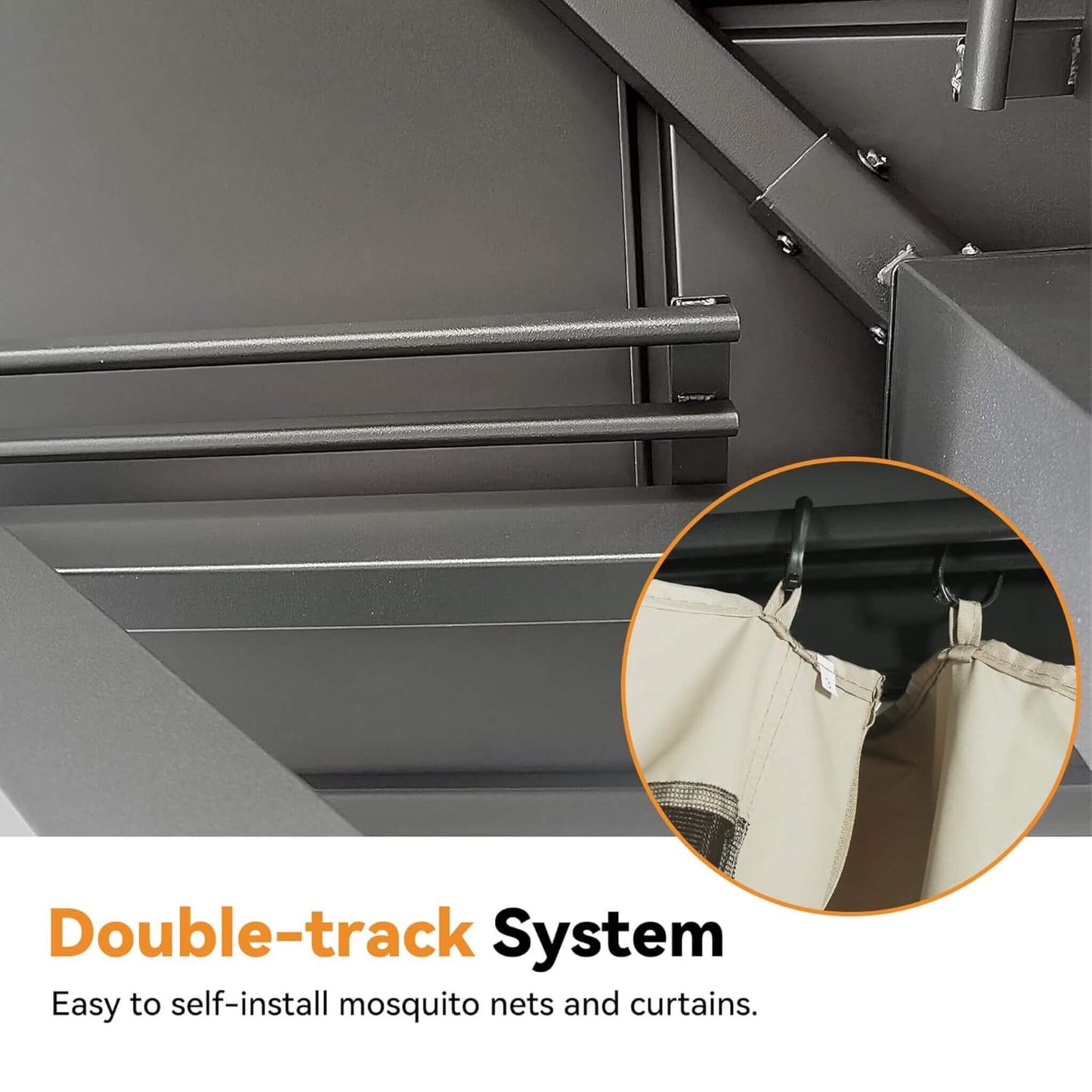 Alora Luxury Double Roof Hardtop Aluminum Gazebo With Decor Hooks, Mosquito Nettings, And LED Lights (SAK91824)