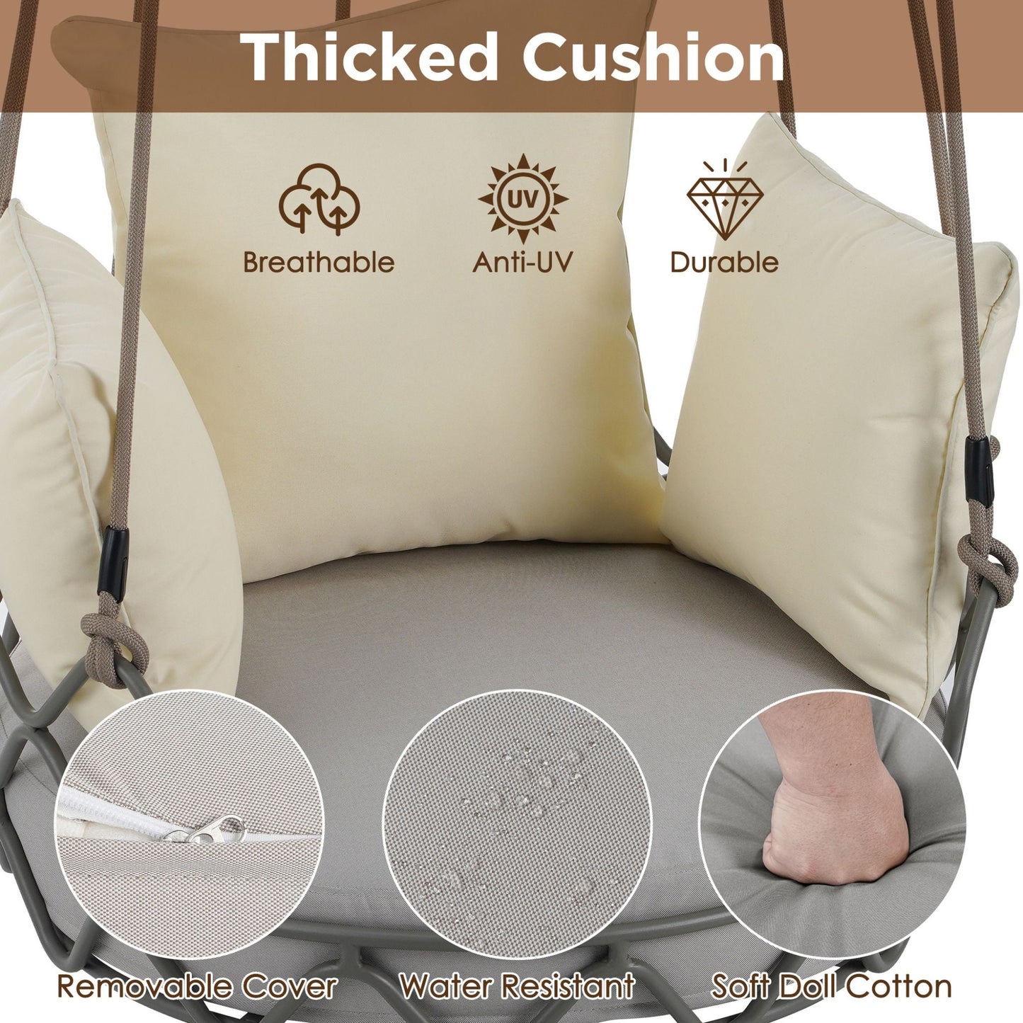 Luxury Outdoor Hanging Basket Swing Chair with UV Resistant Cushions
