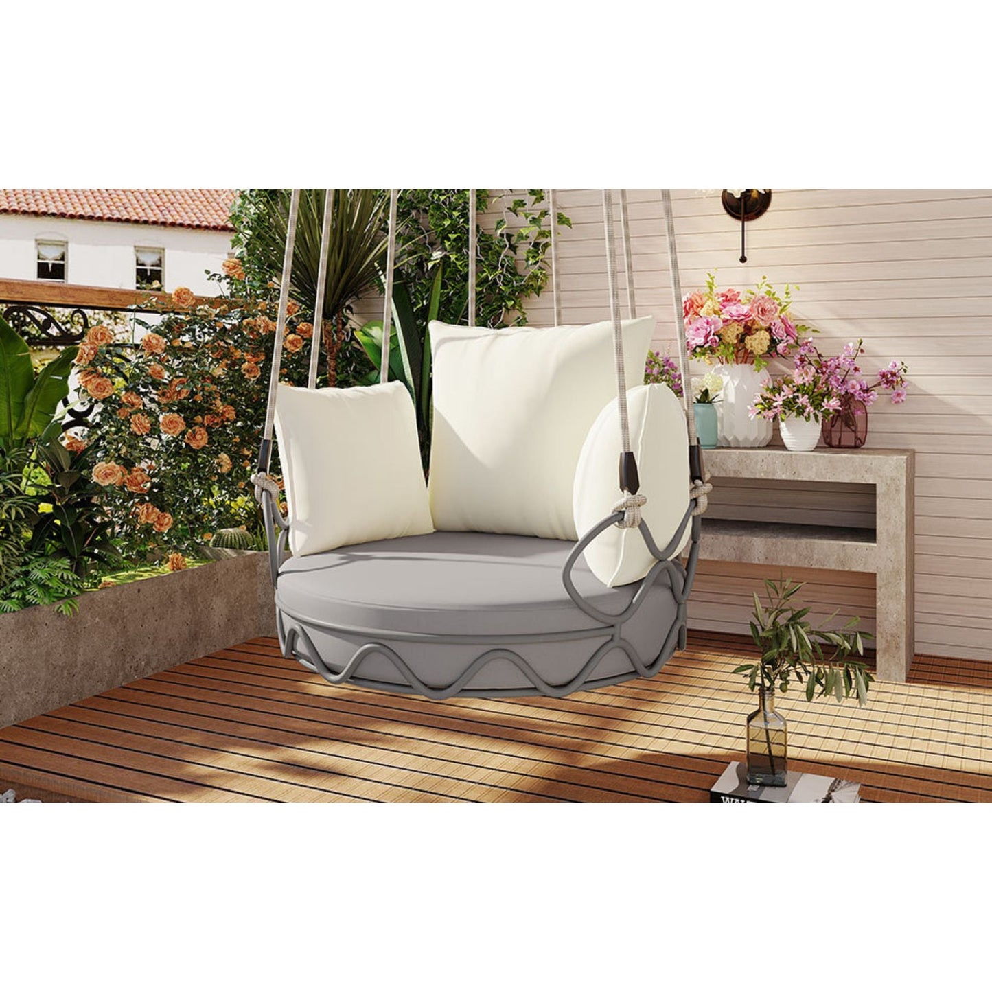 Luxury Outdoor Hanging Basket Swing Chair with UV Resistant Cushions