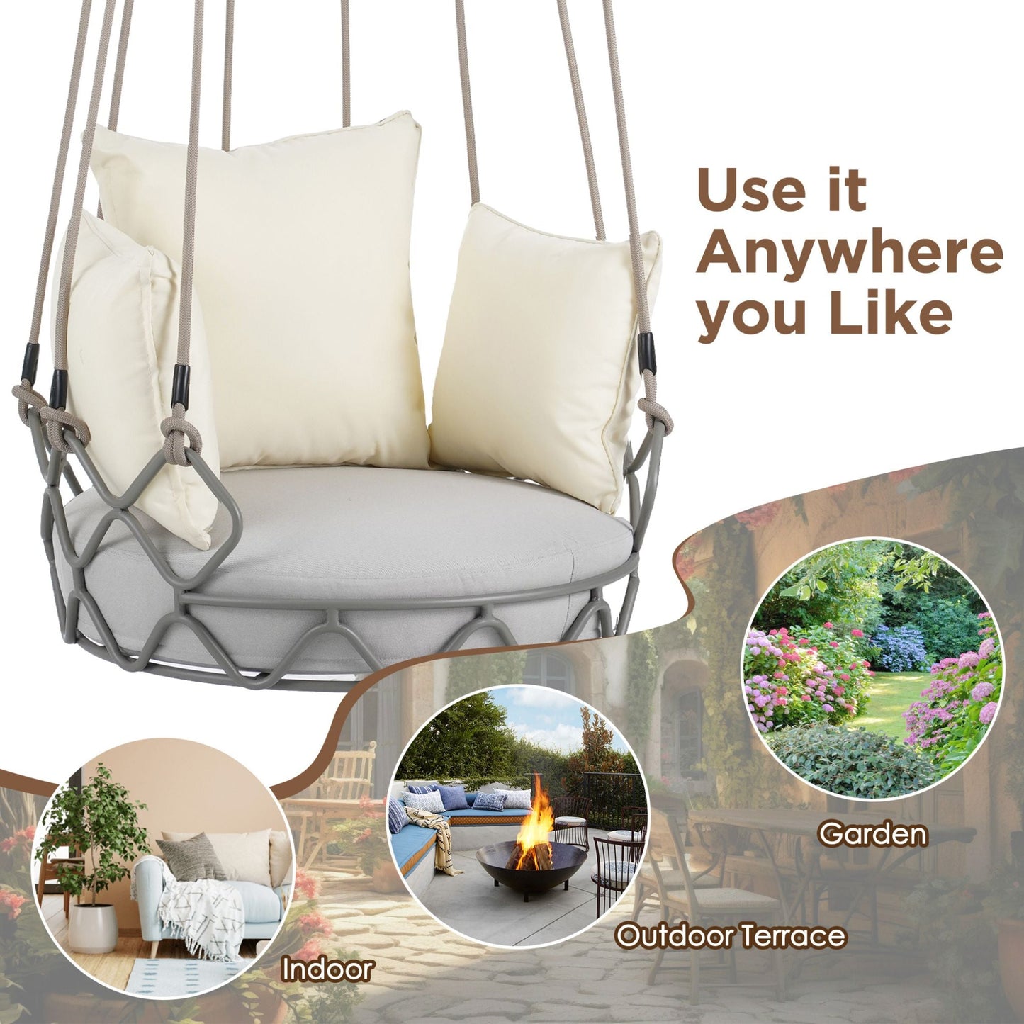 Luxury Outdoor Hanging Basket Swing Chair with UV Resistant Cushions