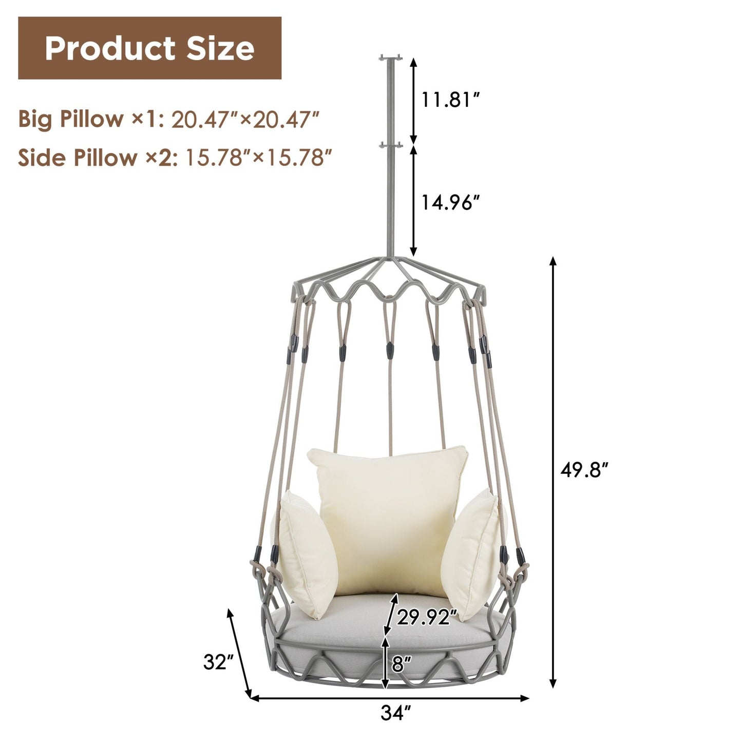 Luxury Outdoor Hanging Basket Swing Chair with UV Resistant Cushions