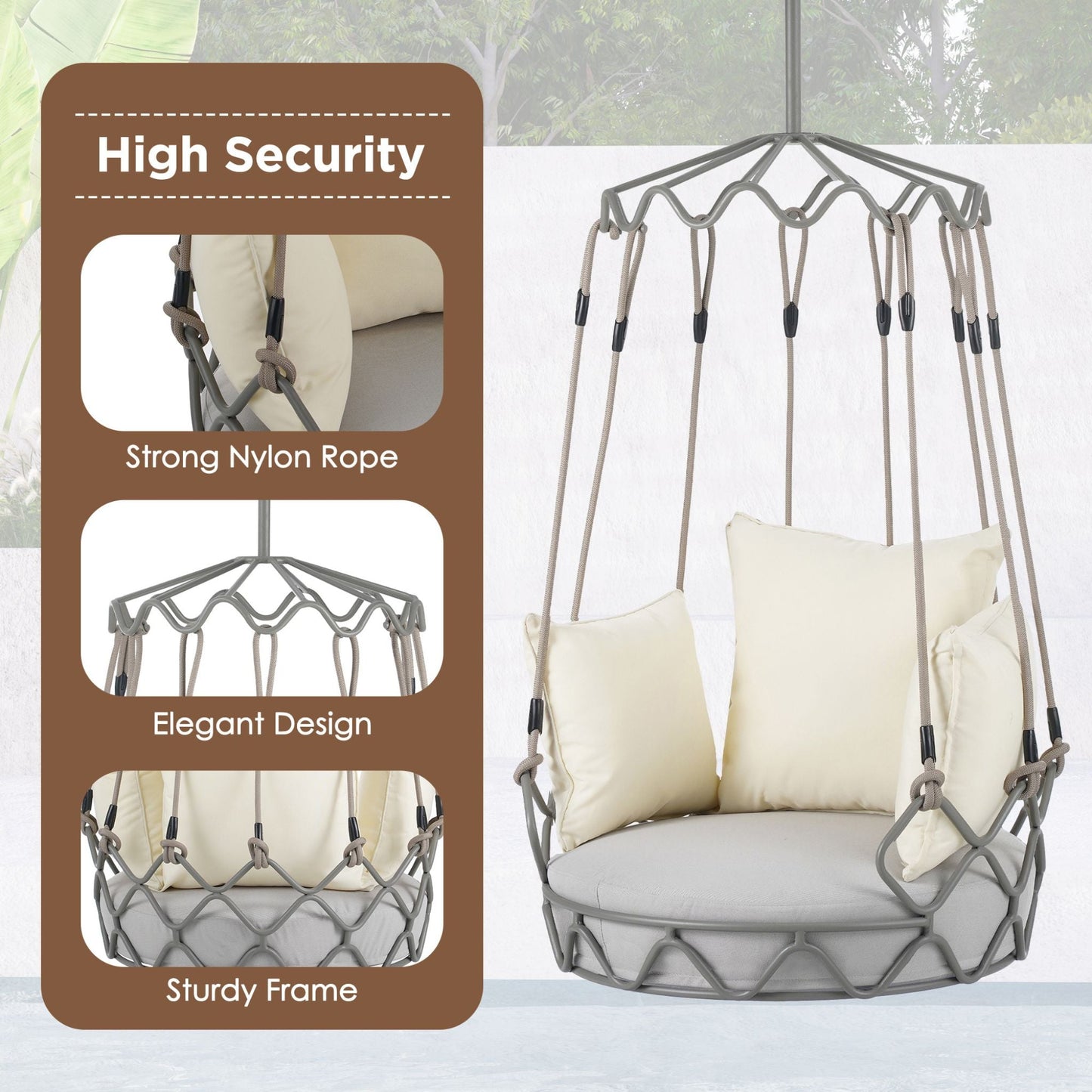 Luxury Outdoor Hanging Basket Swing Chair with UV Resistant Cushions