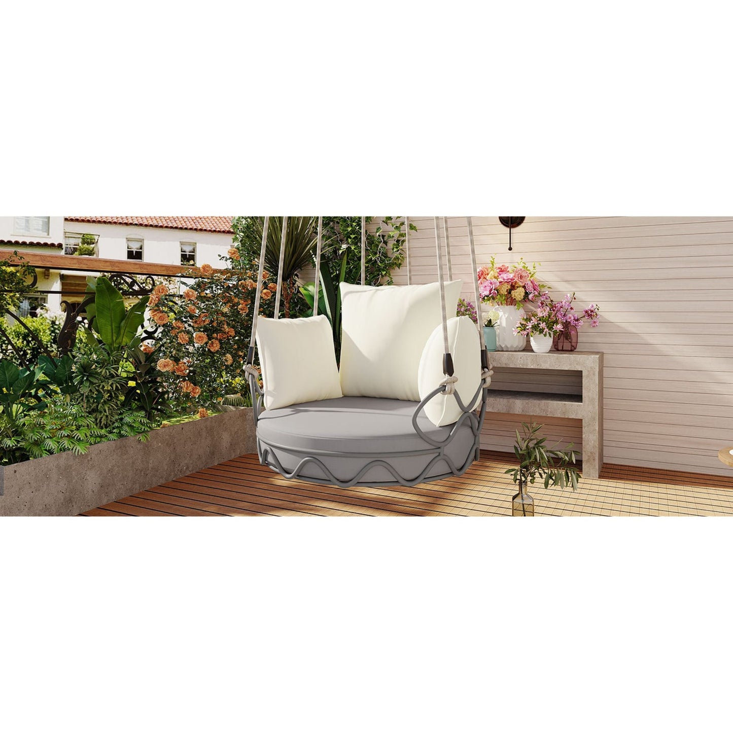 Luxury Outdoor Hanging Basket Swing Chair with UV Resistant Cushions